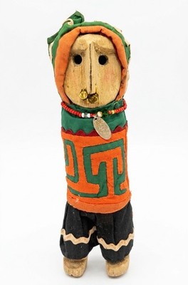 Handmade Wooden Yala Doll In Traditional Mola Textiles From Kuna Tribe In Panama