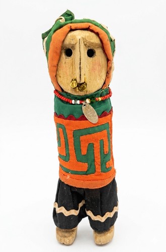 Handmade Wooden Yala Doll In Traditional Mola Textiles From Kuna Tribe In Panama