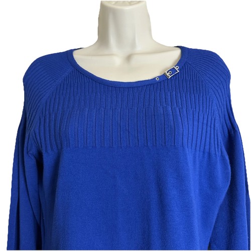 Suéter acanalado azul real Peck & Peck con hebilla para mujer S grande - Imagen 3 de 6