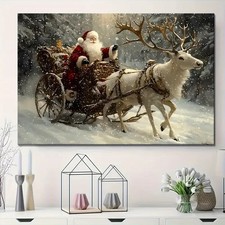 16x24 Framed Christmas Santa Sleigh Canvas Holiday Wall Decor Gift