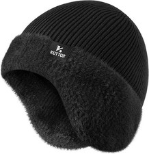Winter Knit Beanie Hat Fleece Lined Warm Thermal Cap with Fleece Lined Earflaps