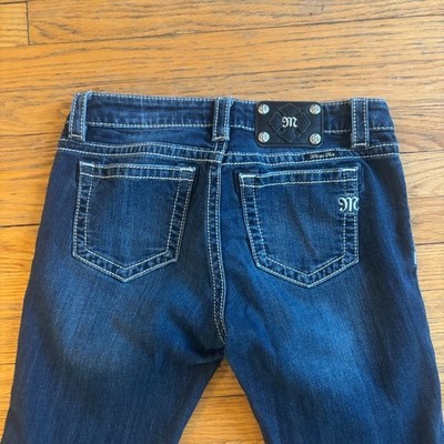 Miss Me Women s Size 28 Mid Rise Skinny Jeans Dark Wash Contrast Stitch Raw Hem
