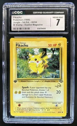 1999 Pokemon Jungle 1st Edition Duelist Magazine Pikachu W Stamp #60/64 CGC 7