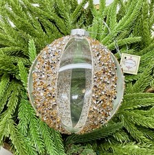 Mark Roberts Striped Gold And Silver Glitter Embellished Glass Ball Ornament 4  