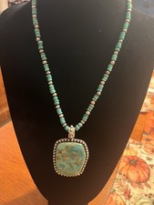Turquoise Pendant Necklace Sterling Handcrafted 22 Inch