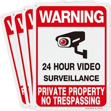 4 Pack Large Warning Security Cameras In Use Metal Sign for House Business