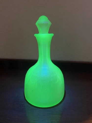 Antique Vintage Uranium Vaseline Green Glass Cameo Ballerina Decanter Bottle