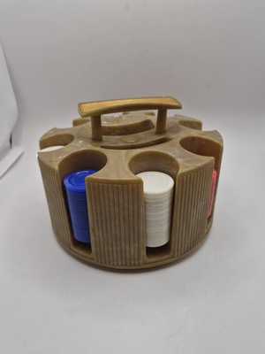 #ad 1960s Vintage ES Lowes Poker Chip Rack And Chips Gold Marbeled Finish $32.95