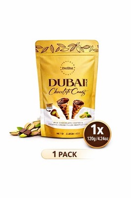 1 PCS BeeMax Dubai Style Chocolate Waffle Cones Milk Chocolate&Pistachio Cream 