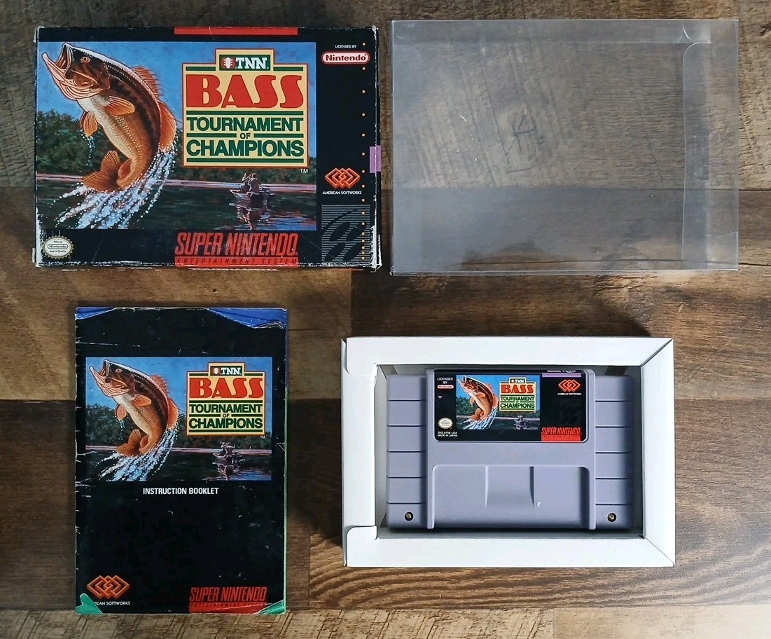 TNN Bass Tournament of Champions SNES (Super Nintendo, 1993) CIB W/ Protector