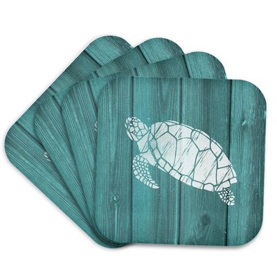 3dRose Turtle Stencil in White Over Teal Weatherboard- Not Real Wood - Soft C...