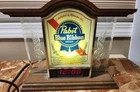 VINTAGE PABST BLUE RIBBON BAR BEER ADVERTISING LED CLOCK SIGN NICE LIGHT UP