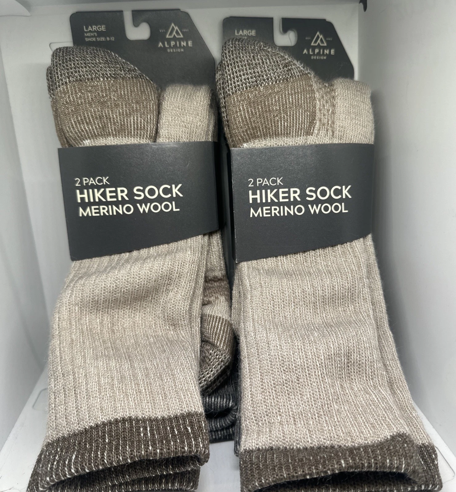 (Lot of 2) Alpine Design Men’s Merino Wool Hiker Socks- Large (9-12) Blue &Gray