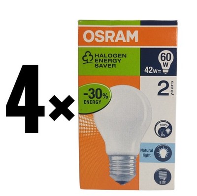4x Osram Classic A Halogen FR ES 46W = 60W E27 Glühbirne matt 630lm DIMMBAR NEU 