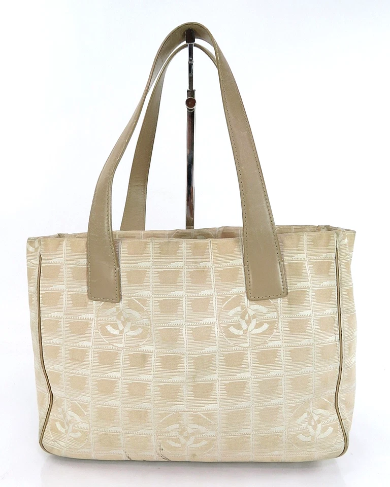 Auth CHANEL New Travel Line Beige Nylon and Leather Tote Bag Purse #61537 - Image 2 of 4