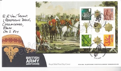 GB FDC FIRST DAY COVER 2007 PRESTIGE STAMP BOOKLET DX40 ARMY UNIFORMS PANE 4