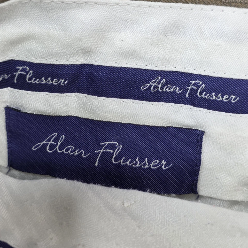 Alan Flusser Pants Mens 32x30 Khaki Poly Wool Pleated Cuffed Dress Trousers - Image 3 of 4