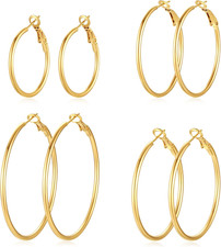 4 Pairs Silver Gold Hoop Earrings for Women 14K Gold Plated Hoop Earrings Set