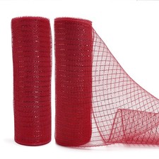 Red Deco Mesh Ribbon Metallic Foil Wreaths Crafts Home Decor 10 Inch 20 Yards