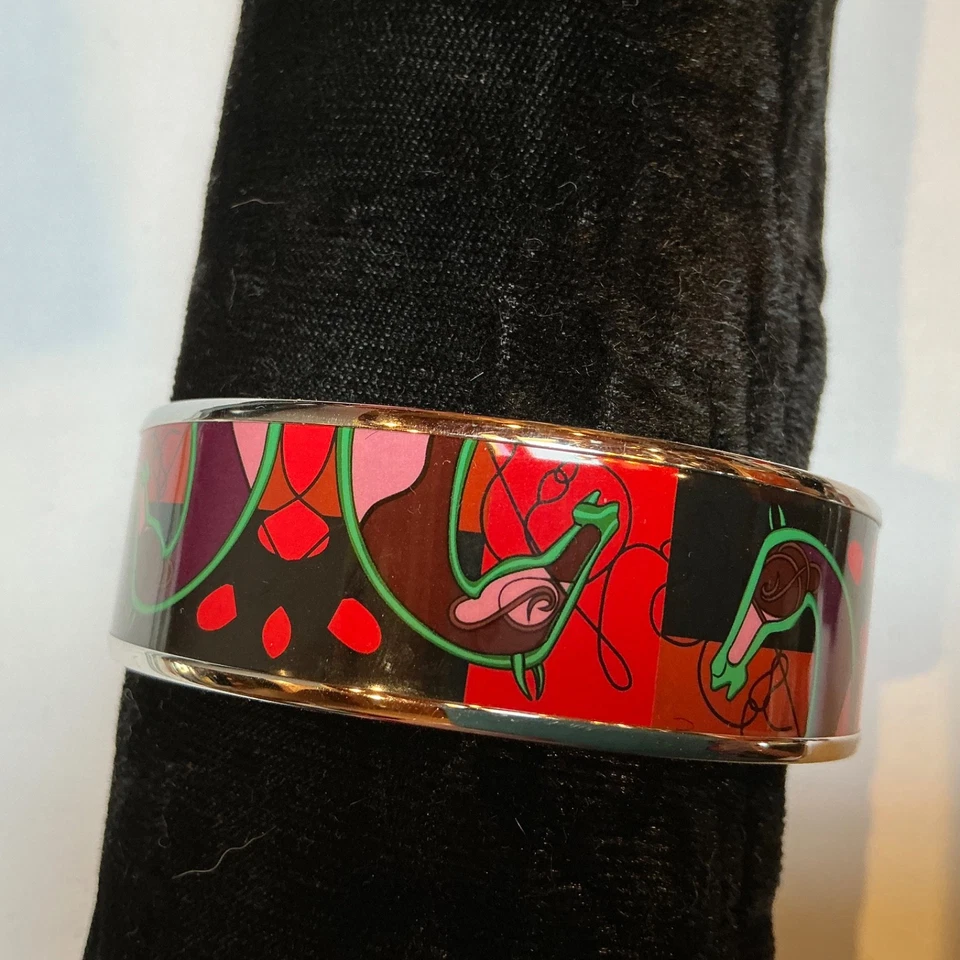 Brazalete Brazalete Ancho HERMES Esmalte PM 65 Borde Paladio, Rojo Foto 3 de 4