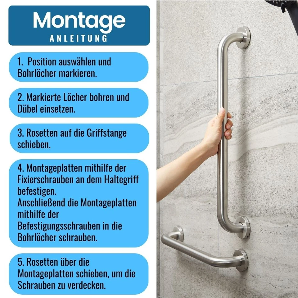 Ø30mm Haltegriff EDELSTAHL Wannengriff Wandgriff Duschgriff Handgriff Senioren - Bild 4 von 4