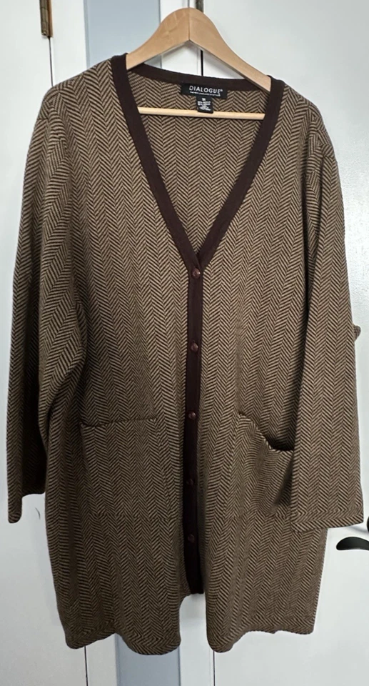 Dialogue Red Duster VNeck  Sweater Brown Herrigbone 3x Womens - Image 4 of 4
