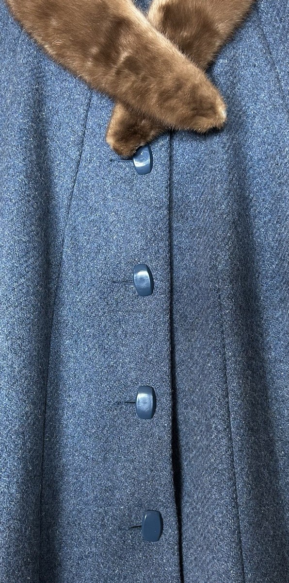 Sears The Fashion Place Vtg 70s Women’s Coat Blue Wool Fur Collar Theater Prop View 6