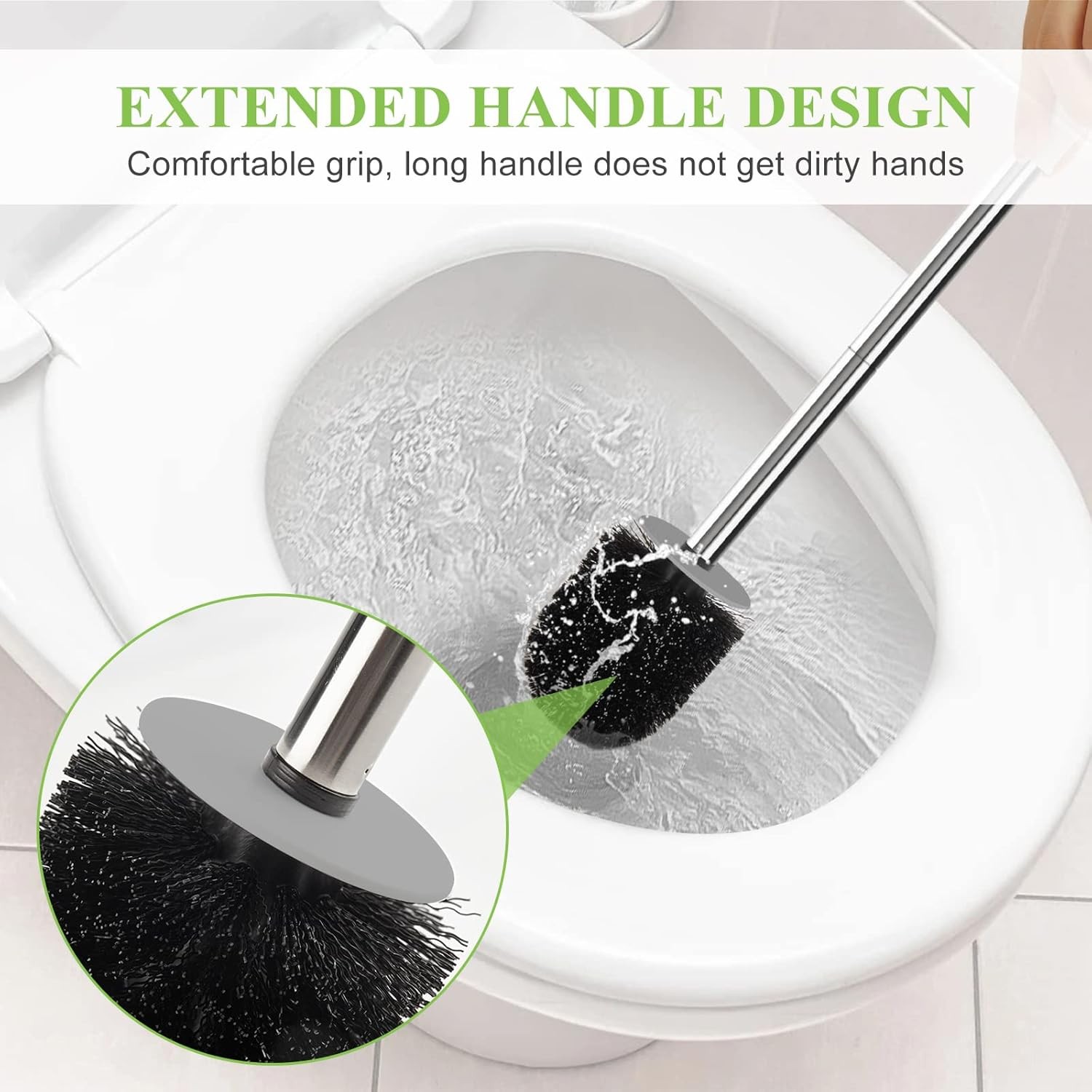 Compact Toilet Brush & Holder, Stainless Steel 1 Pack, White &amp; Grey 