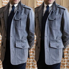 Vintage Men Safari Jackets Four Pockets Work Sport Outwear Men Hunting Coat