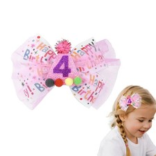 Birthday Hair Bow Clip for Girls 4th Bday Decorations for Girls 4 Year Old Bi...