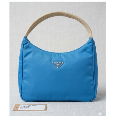 PRADA Cool Blue mini Hobo Bag Beige  Handle Zip Silver Logo w/ Authenticity Card