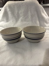 Country Crock  by Tienshen Cereal / Soup Bowl  Set of 2 - Blue White Banded 6"