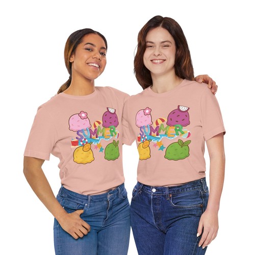 Women Casual T Shirt Short Sleeve Ice Cream Summer Cute Graphic Pastel XS-XL - Foto 27 di 81