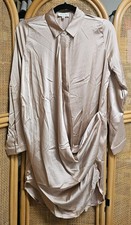 Spring Haze LA Women's Champagne Draped Button Front Mini Shirt Dress Size M