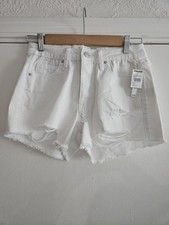 NWTS RSQ Women's Vintage High Rise White Button Fly Denim Shorts Size 26