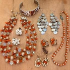 Lot of Vtg Costume Jewelry, Coral and Shells, One Pair Earrings Vendome