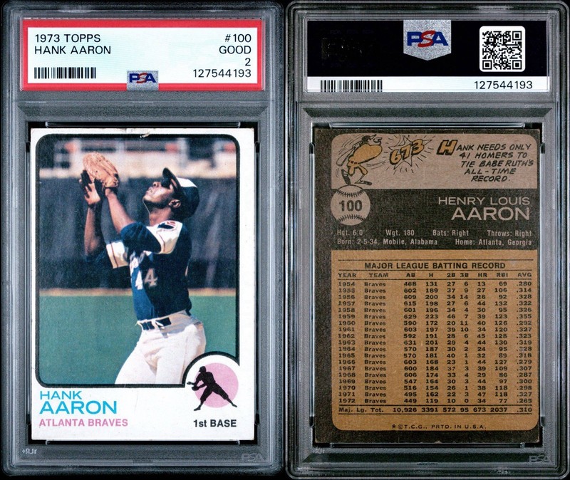Topps 1973 Hank Aaron Atlanta Braves #100 PSA Graded Base Set Baseball Card