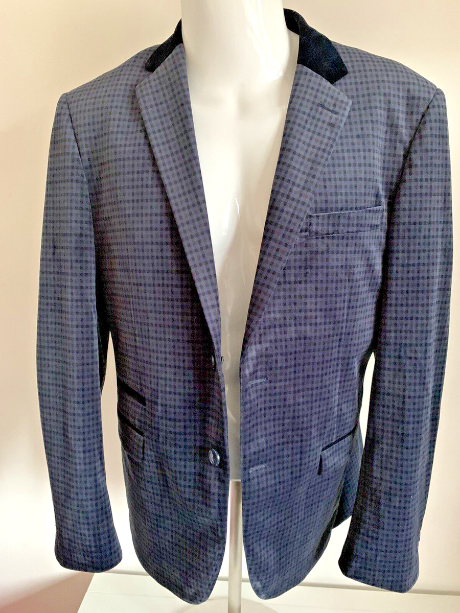 Mens Marc Darcy Cane Blazer Jacket Check Herringbone Tweed Navy