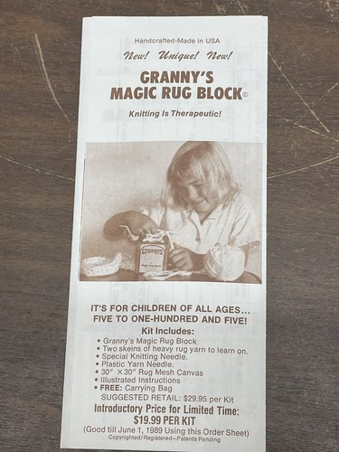 VTG NOS GRANNY'S MAGIC ROPE RUG BLOCK KIT YARN MAKING ASSORTED YARN COLORS - Picture 6 of 7