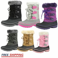 Kids Boys Girls Winter Snow Boots Faux Fur Lined Ankle Zip Warm Ski Boots Skiing
