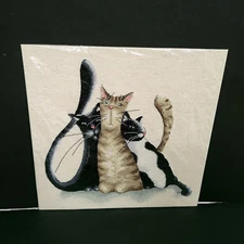 Completed Finished Cross Stitch Kitty Trio Cats Lovers Handmade Gift Unframed
