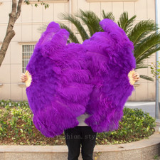 Colourful Ostrich Feathers Fan Party Celebration Belly Dance Show 13 Bones Fan
