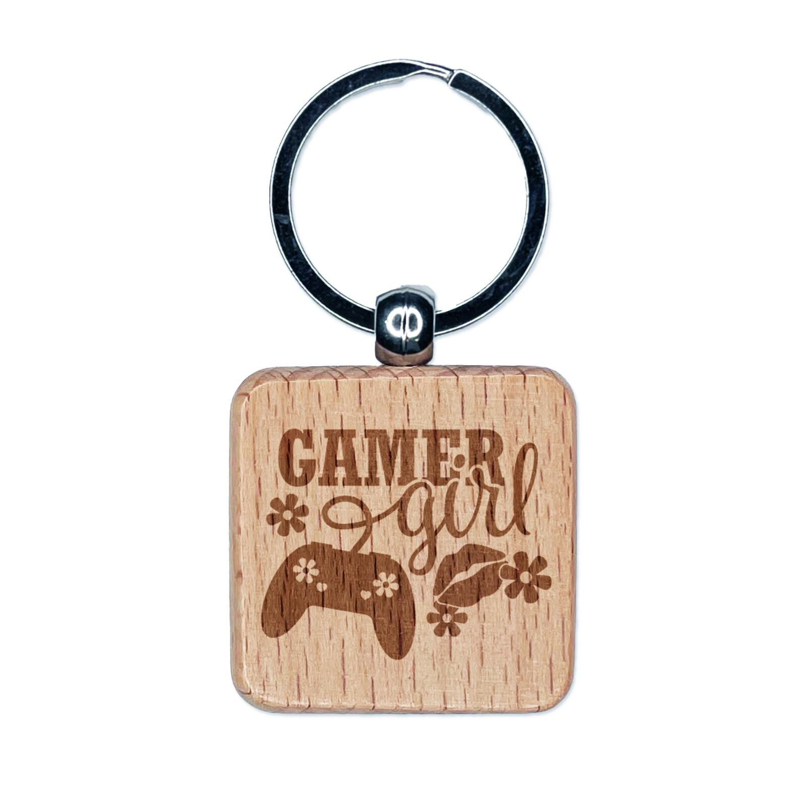 Dije de etiqueta cuadrado de madera grabada con controlador