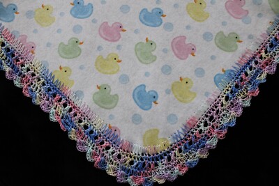 Receiving Blanket Hand Crochet Edge New Baby Shower Gift Girl Boy DUCKS BUBBLES!