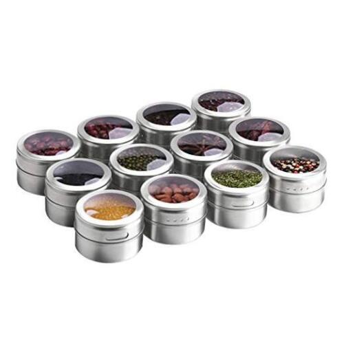 Magnetic Spice Tins 12pcs,Stainless-Steel Magnetic Spice only 12 jars (2.5"x2")