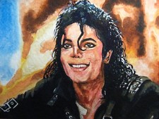 Quadro Acquerello Michael Jackson Sorriso Ritratto Re Pop Dance Musica ACEO Arte