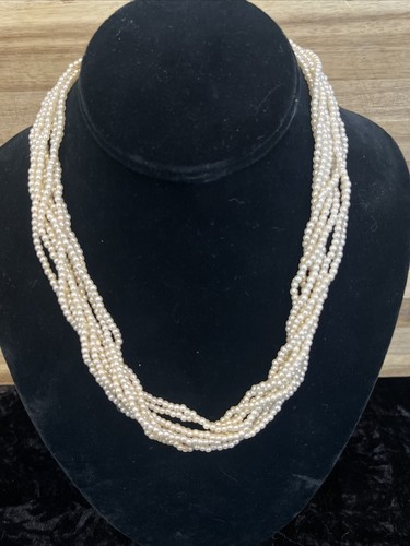 Vintage 8 Layer Chunky Faux Pearl Necklace Hollywood Glam Style - Picture 2 of 3