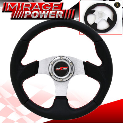 320mm Steering Wheel Pvc Leather Black Silver Red Stitches Godsnow Horn