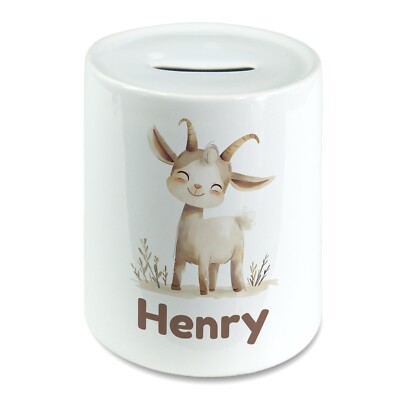 Personalisierte Aquarell Billy Goat Kinder Spardose Sparschwein. Beliebiger Name