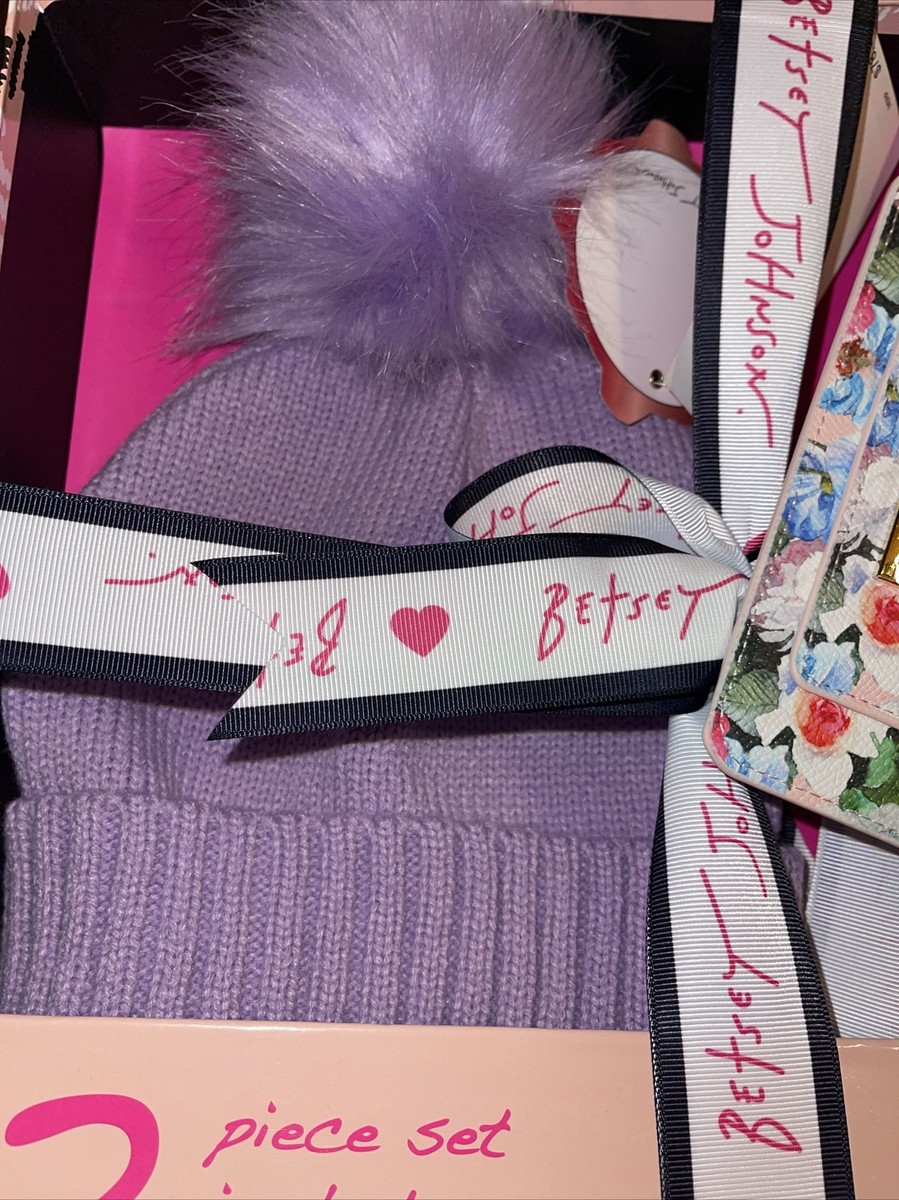 Betsey Johnson Lavender Knit Hat and Floral Card Holder Bundle Set Betsey Johnson Lavender hat and card case gift set. Hats main image 2